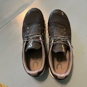 On Cloud women’s black slip on shoe.